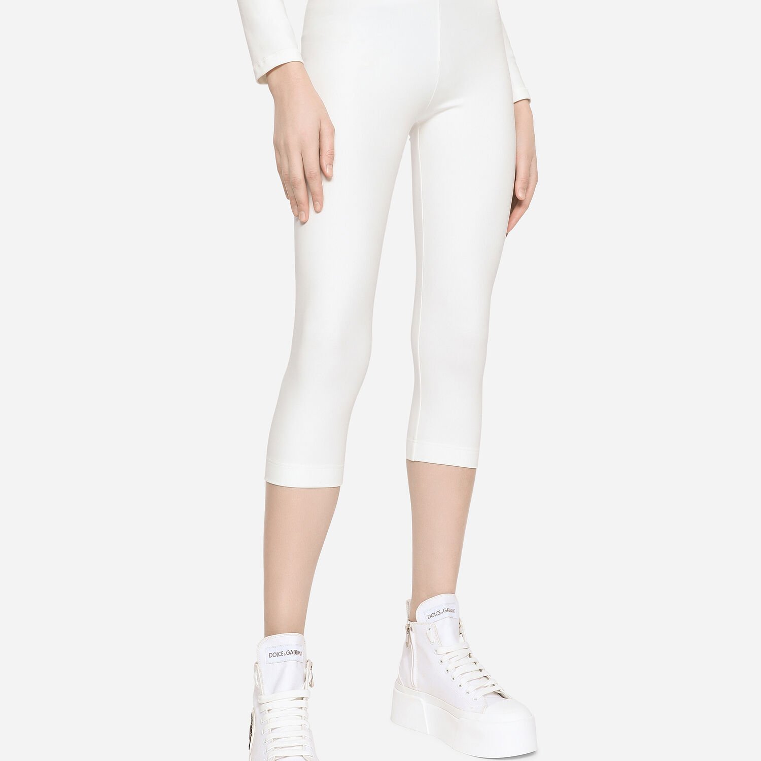 Jersey leggings with branded elastic in White for