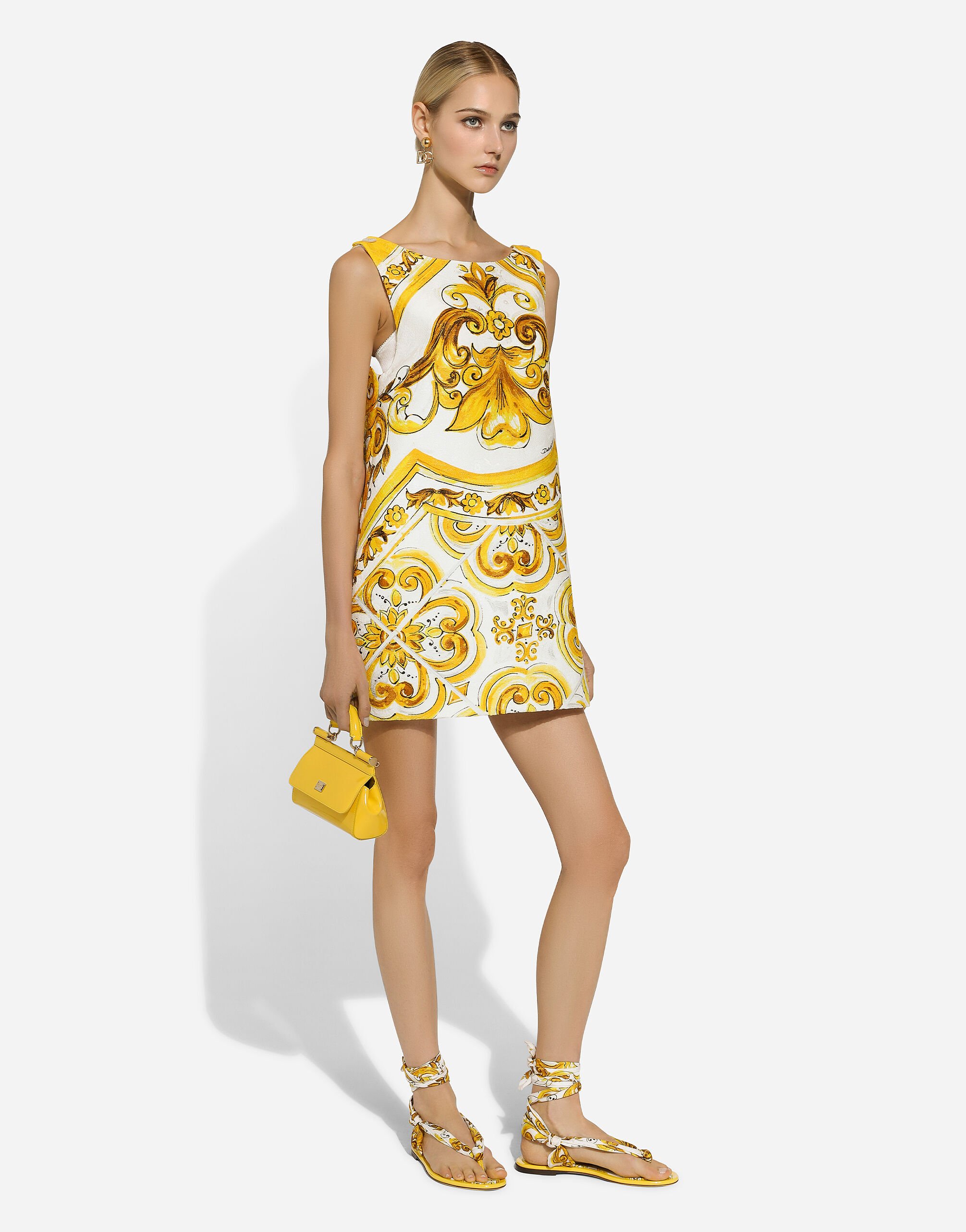Short majolica-print brocade dress in Print for Women | Dolce&Gabbana®