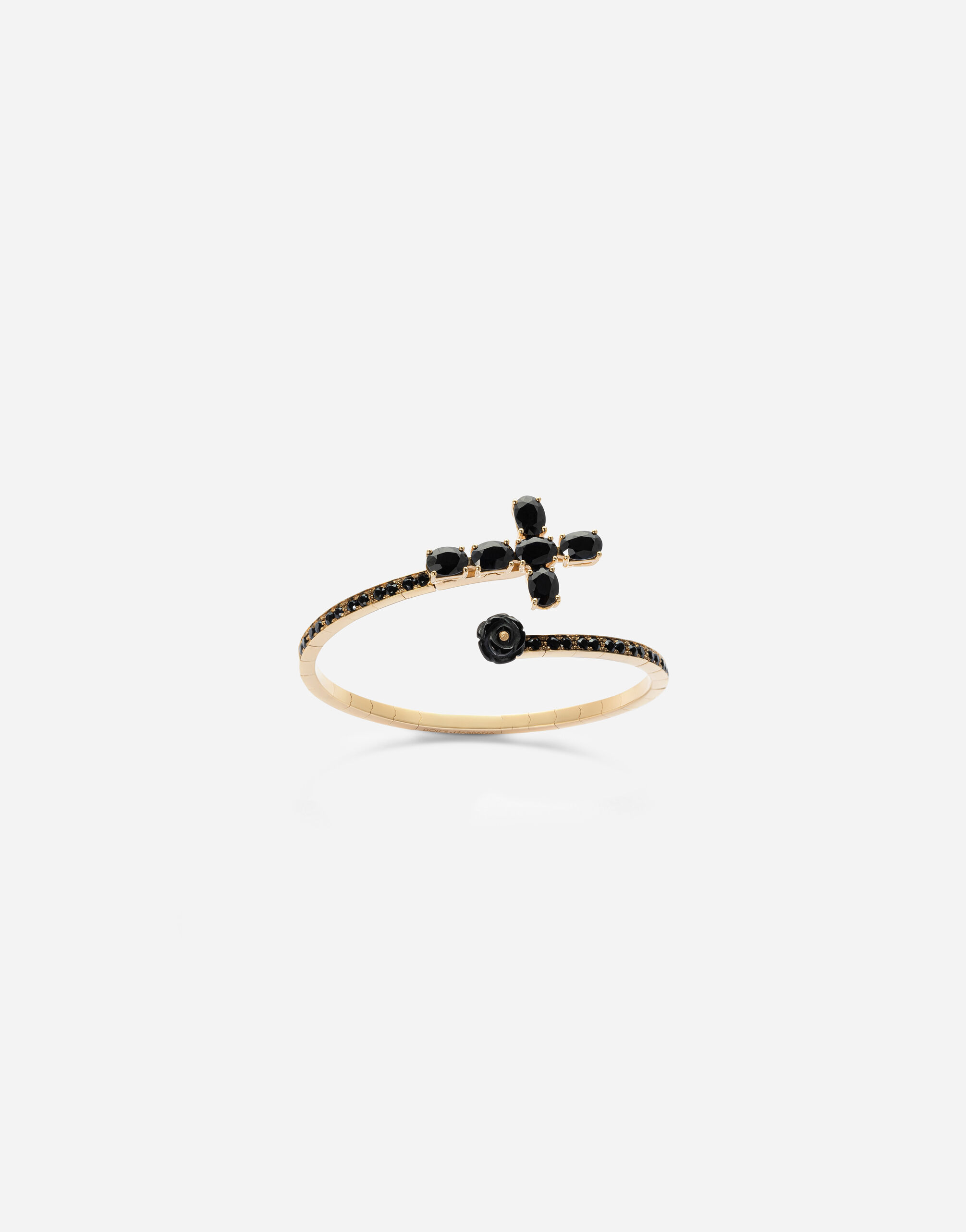 ${brand} Family yellow gold bracelet with cross, black sapphire and jade ${colorDescription} ${masterID}