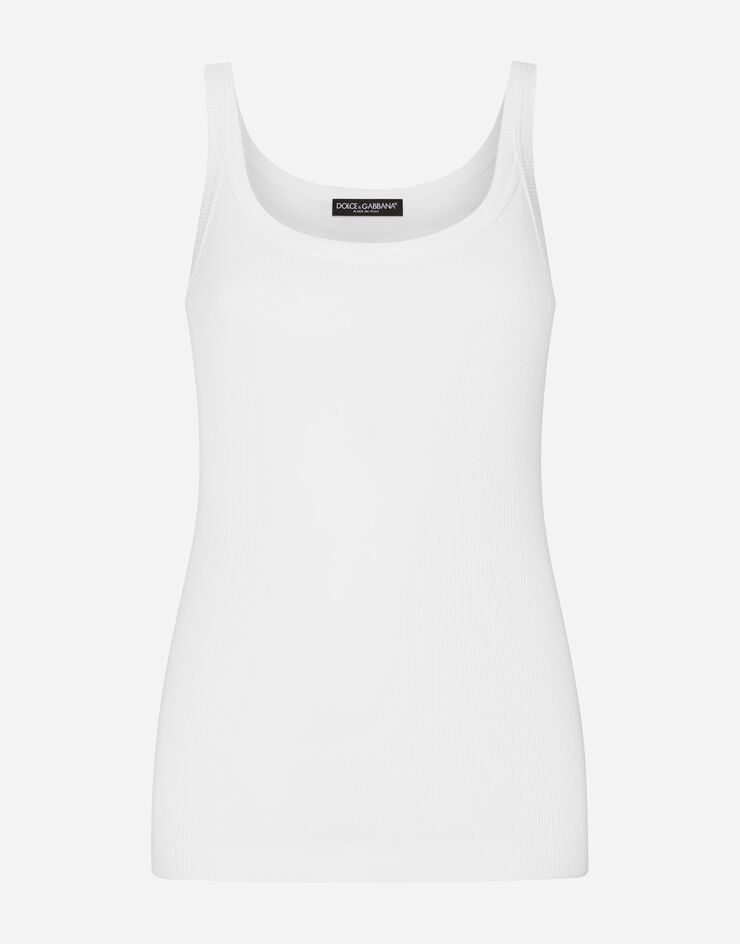 Dolce & Gabbana Camiseta sin mangas de algodón acanalado Blanco F8U09TFU7AV