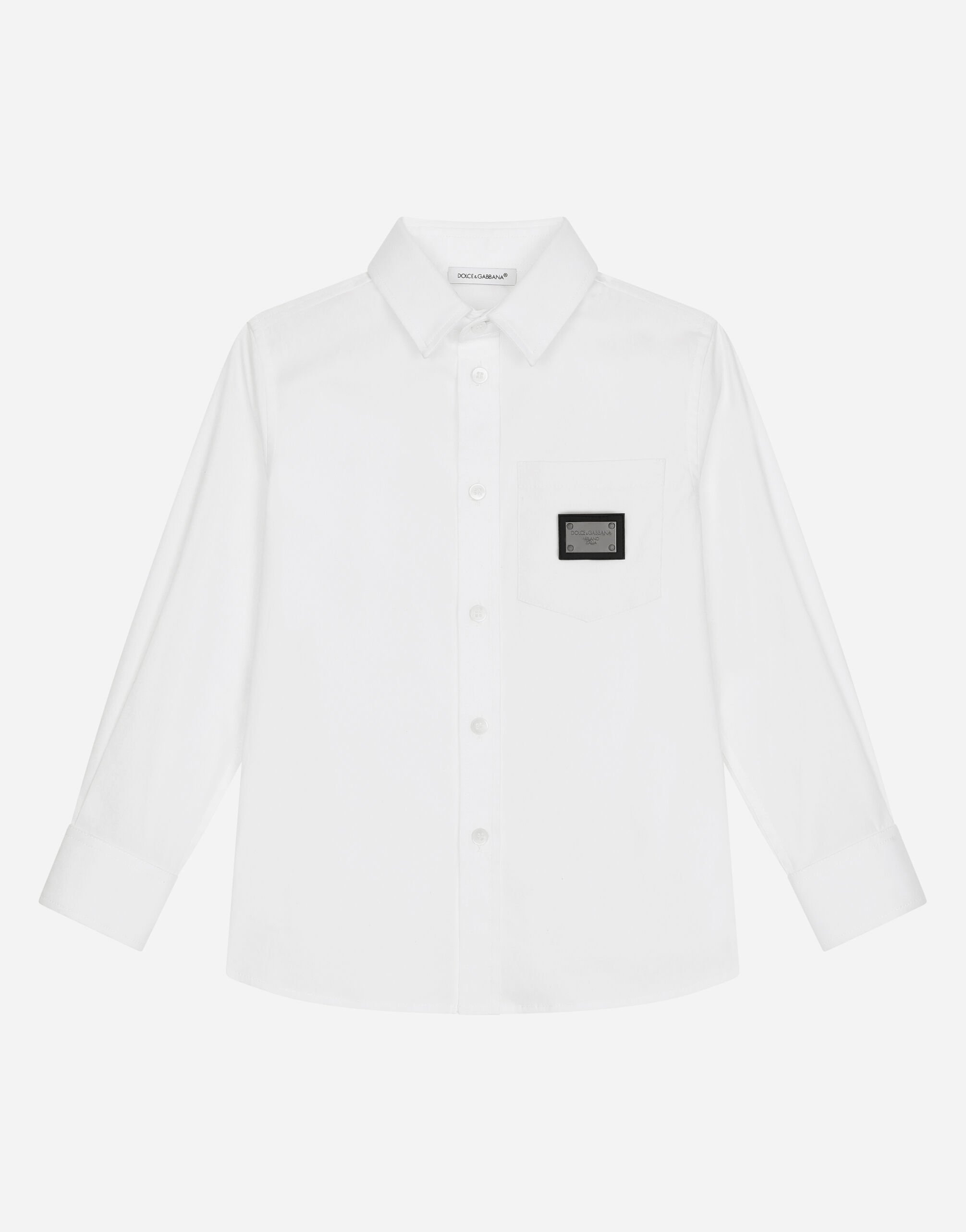 DolceGabbanaSpa قميص بوبلين مرن ببطاقة بشعار متعدد الألوان L53DP9FJM8X
