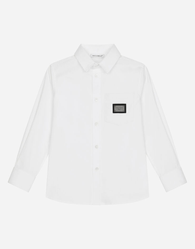 DolceGabbanaSpa Bluse aus Stretch-Popeline Logoplakette Weiss L43S75FUEAJ