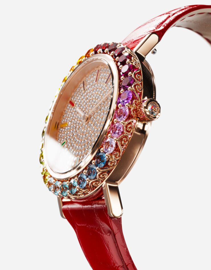 Dolce & Gabbana Montre Iris en or rose avec pierres multicolores et diamants Rouge WWLB2GXA0XA