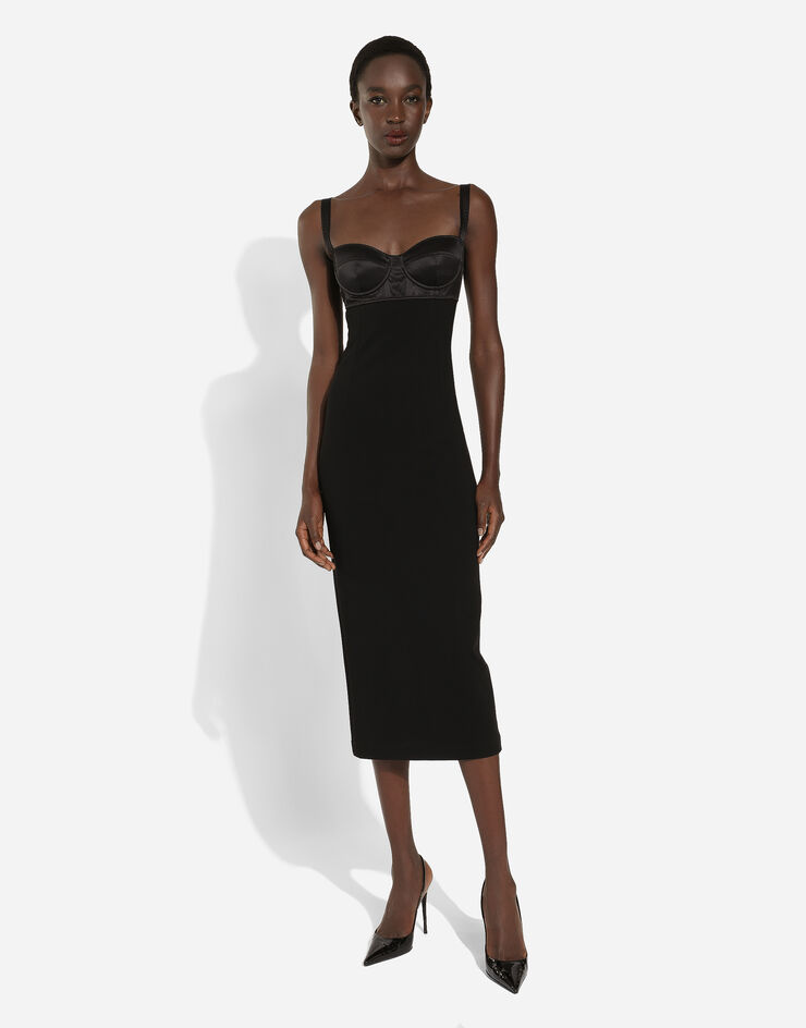 Short Milano rib jersey dress with corset detailing in Black for