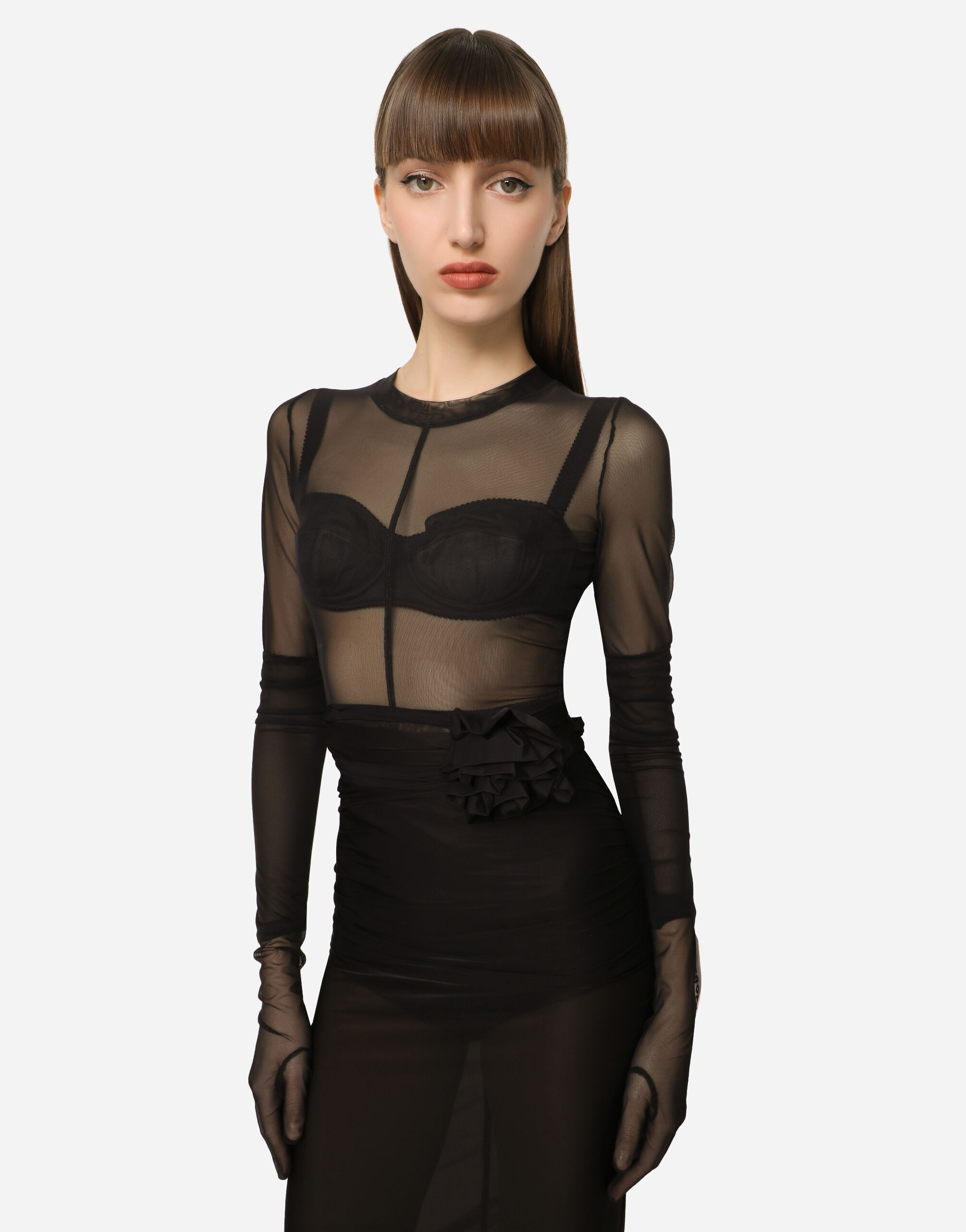 KIM DOLCE&GABBANA Tulle top in Black for Women | Dolce&Gabbana®