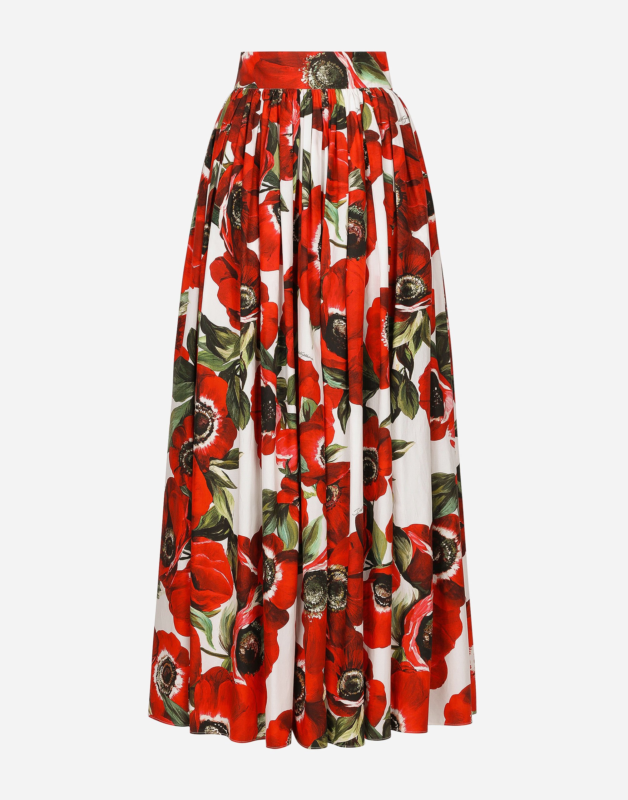 Dolce & Gabbana Long anemone-printed cotton circle skirt Azure GW0MATFU4LG