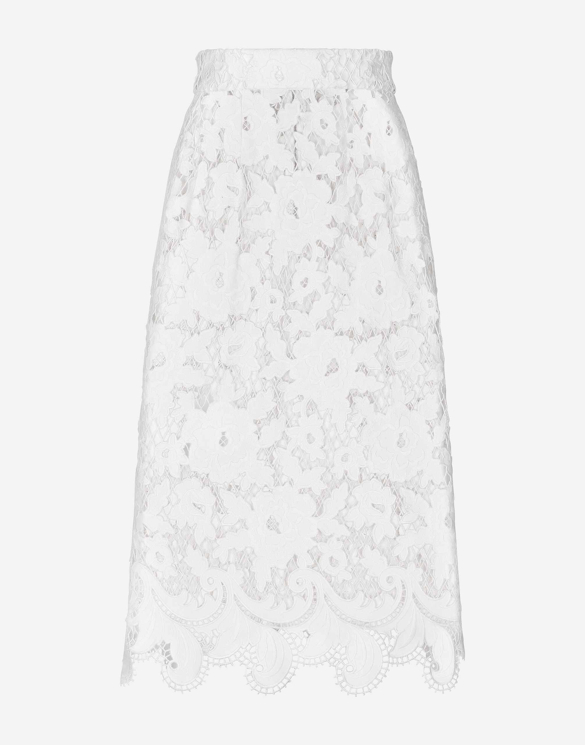 Dolce & Gabbana Cotton midi skirt with floral openwork detailing White F0E1XTFJTBV