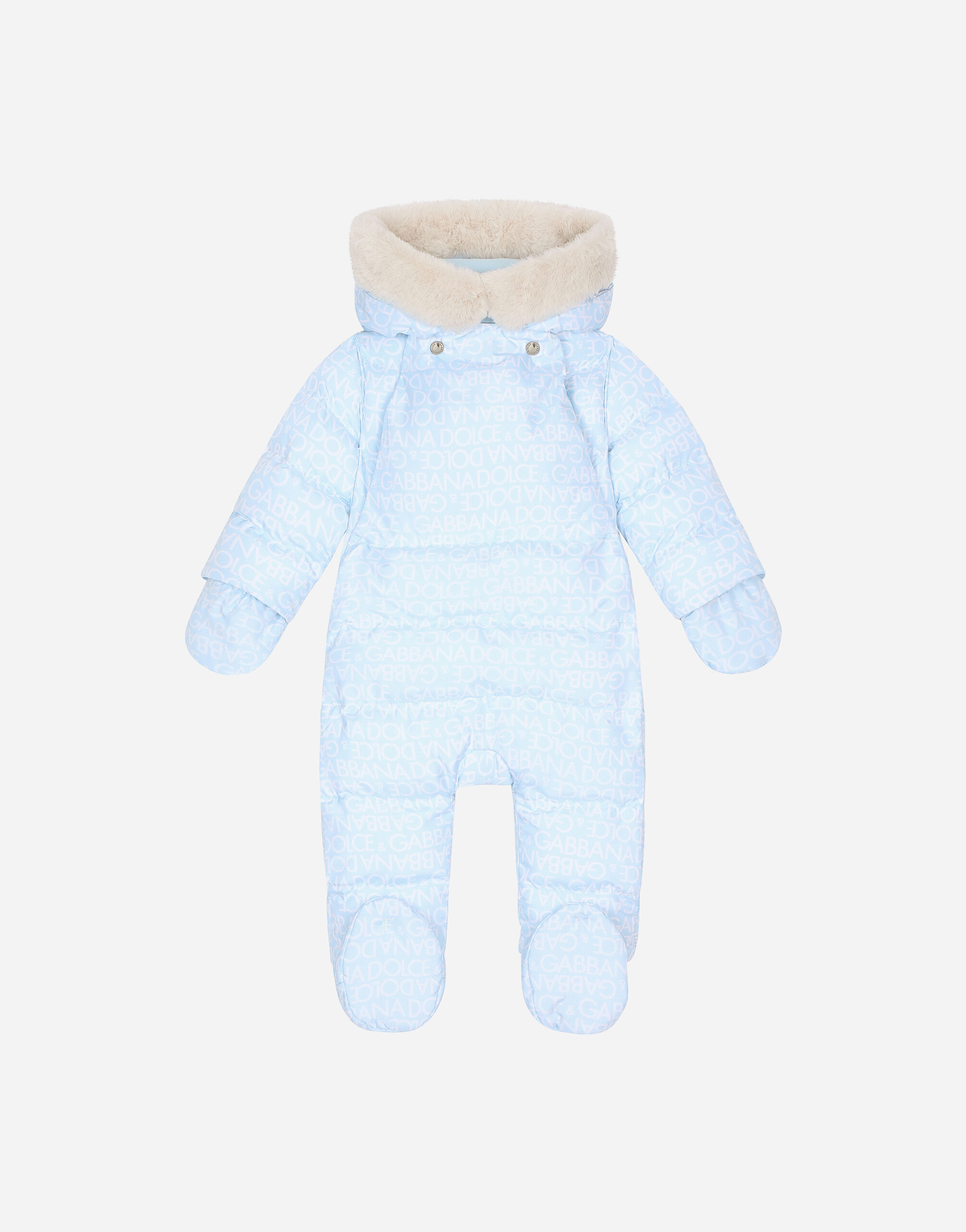 Dolce & Gabbana Padded quilted nylon snowsuit with all-over logo print Print L1JTEYII7ED