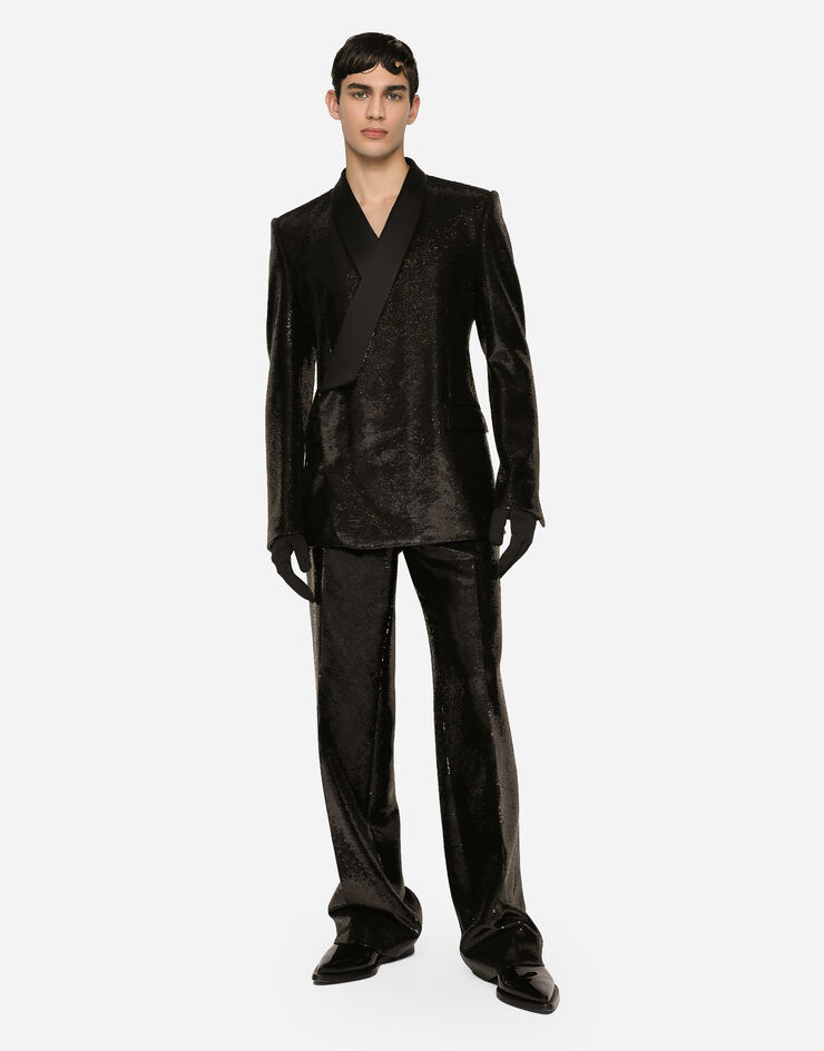 Dolce & Gabbana ダブルブレストタキシードジャケット シチリアフィット スパンコール ブラック G2RR4TFLSIM