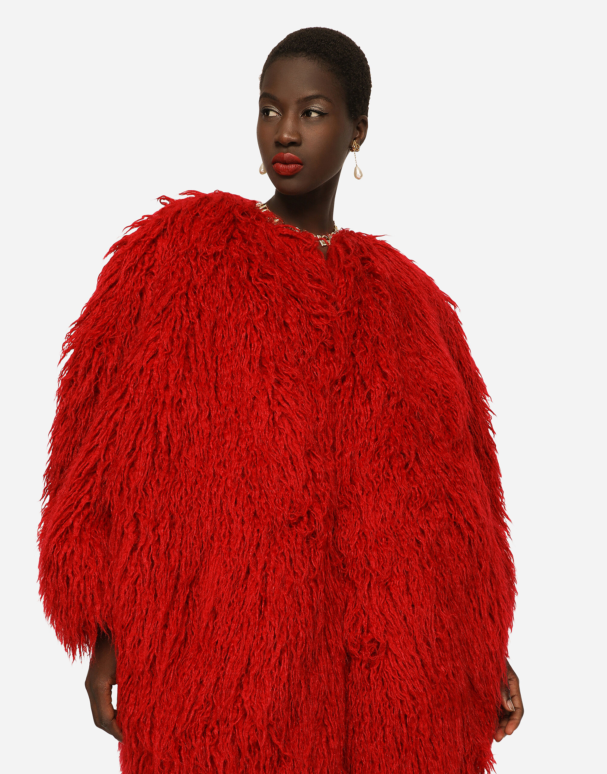 Faux fur coat in Red for | Dolce&Gabbana® US
