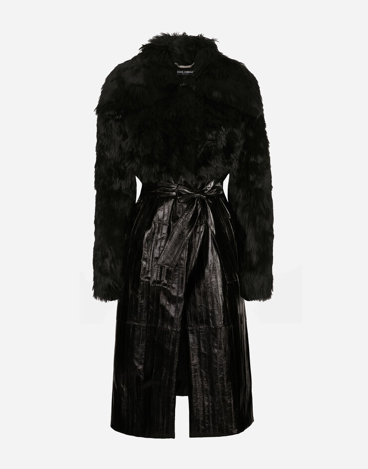 Dolce & Gabbana Alpaca and eel skin single-breasted coat with belt Black F0G1XFGDCP5