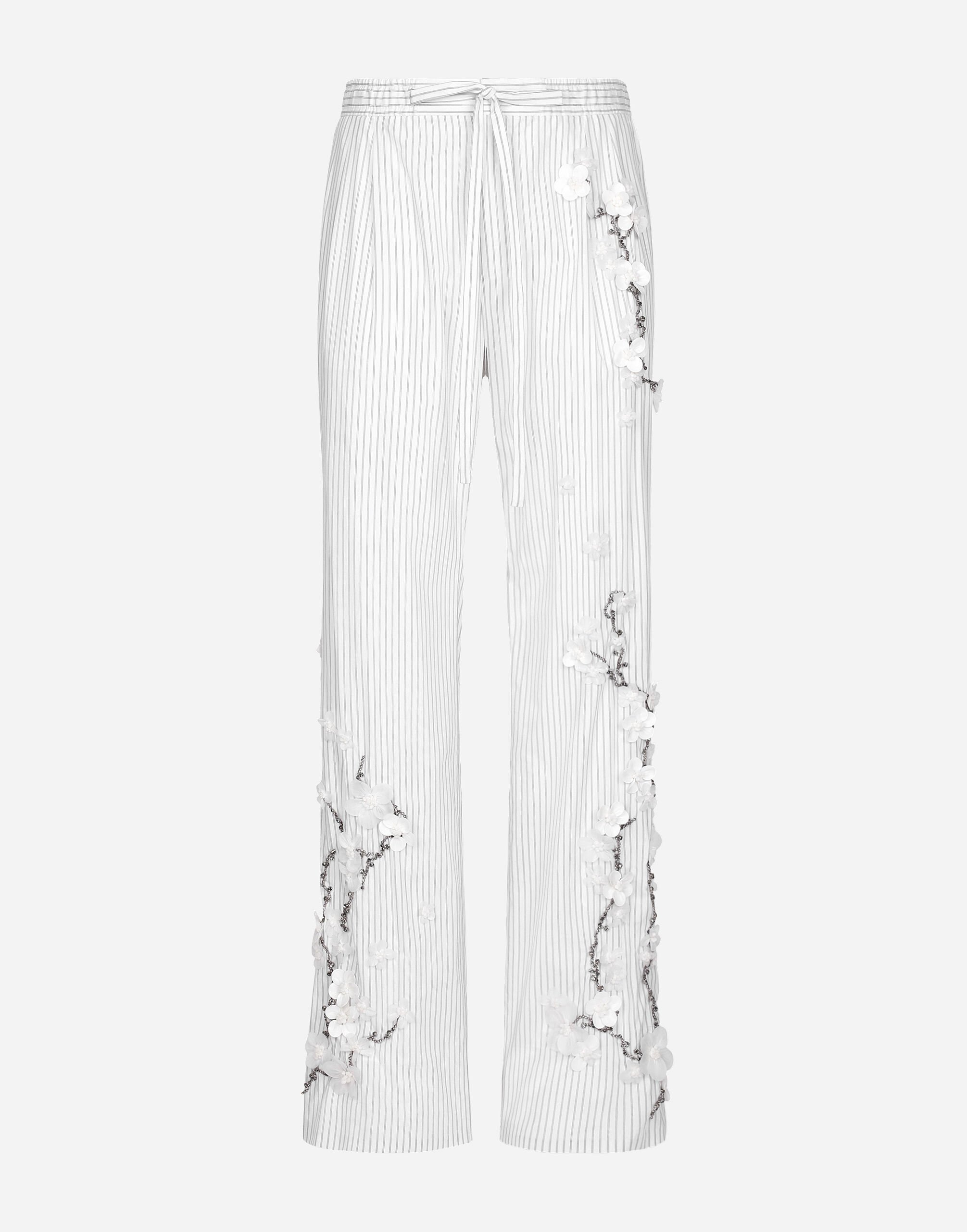 Dolce & Gabbana Striped poplin pants with embroidery Azure GW0MATFU4LG