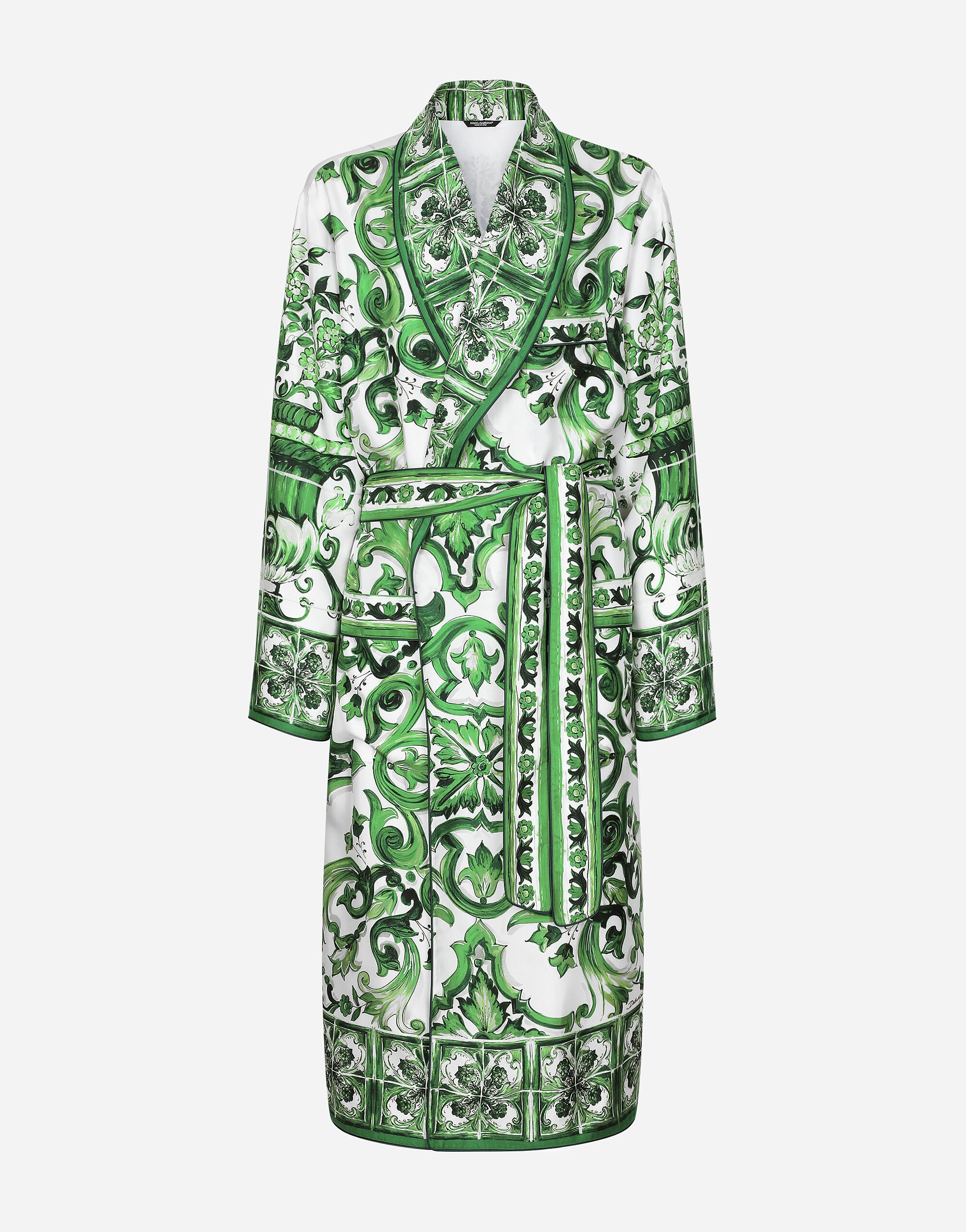 Dolce & Gabbana Silk twill robe with majolica print Green havana VG442AVP58E