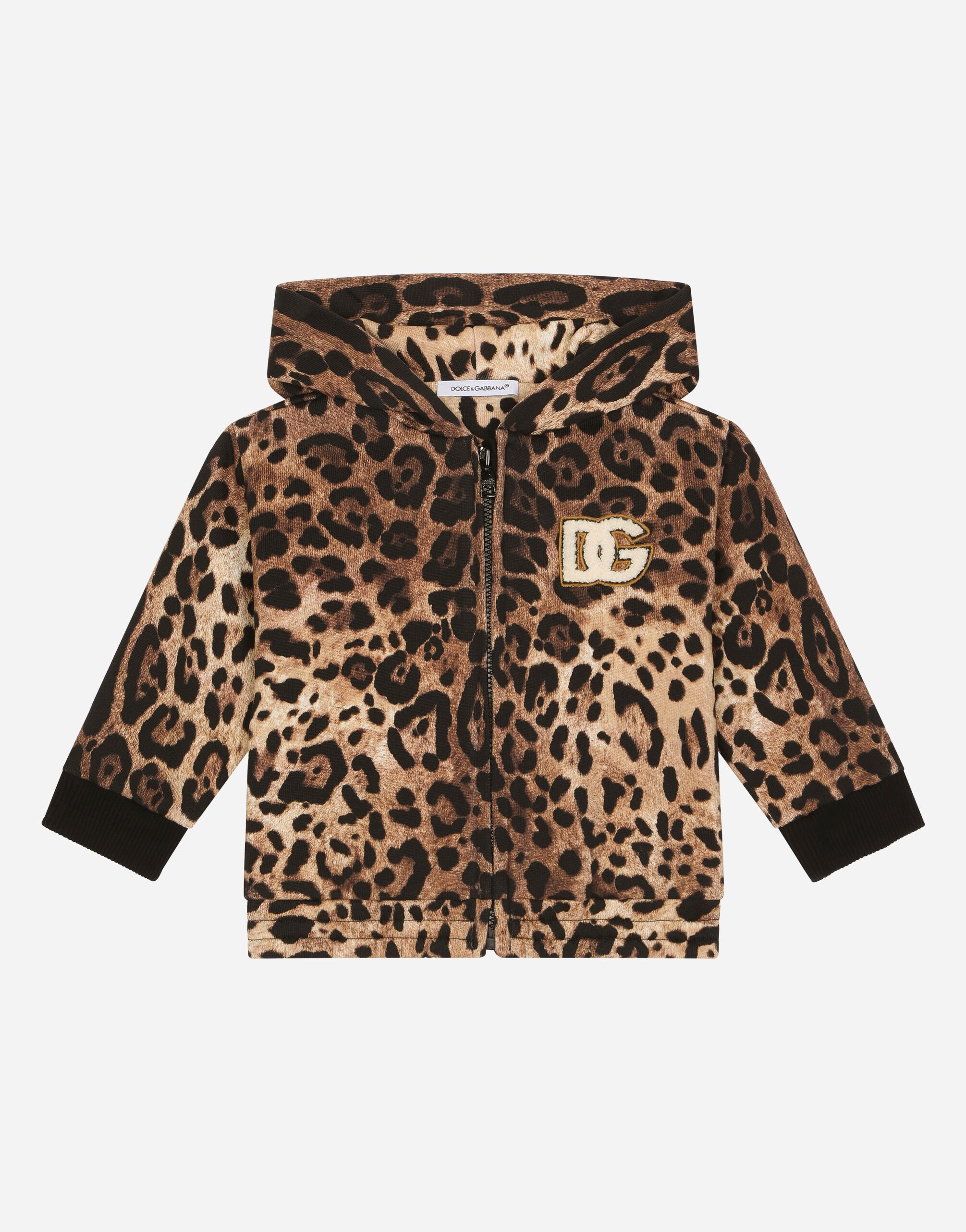 Dolce & Gabbana Sweat-shirt zippé à capuche en jersey imprimé Léopard Jaune L2JWAXG7NUR