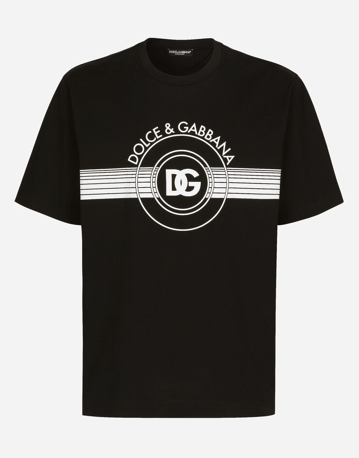 Dolce & Gabbana T-shirt in cotone interlock stampa logo DG Nero G8PN9TG7J6B