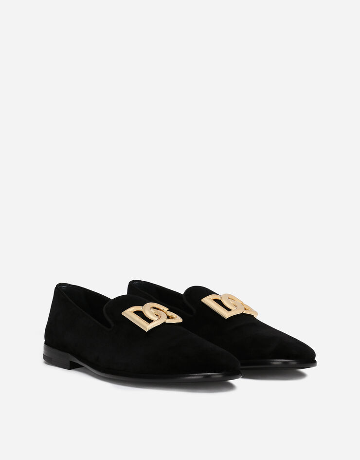Dolce & Gabbana Pantofola in velluto con logo DG Nero A50605A6808