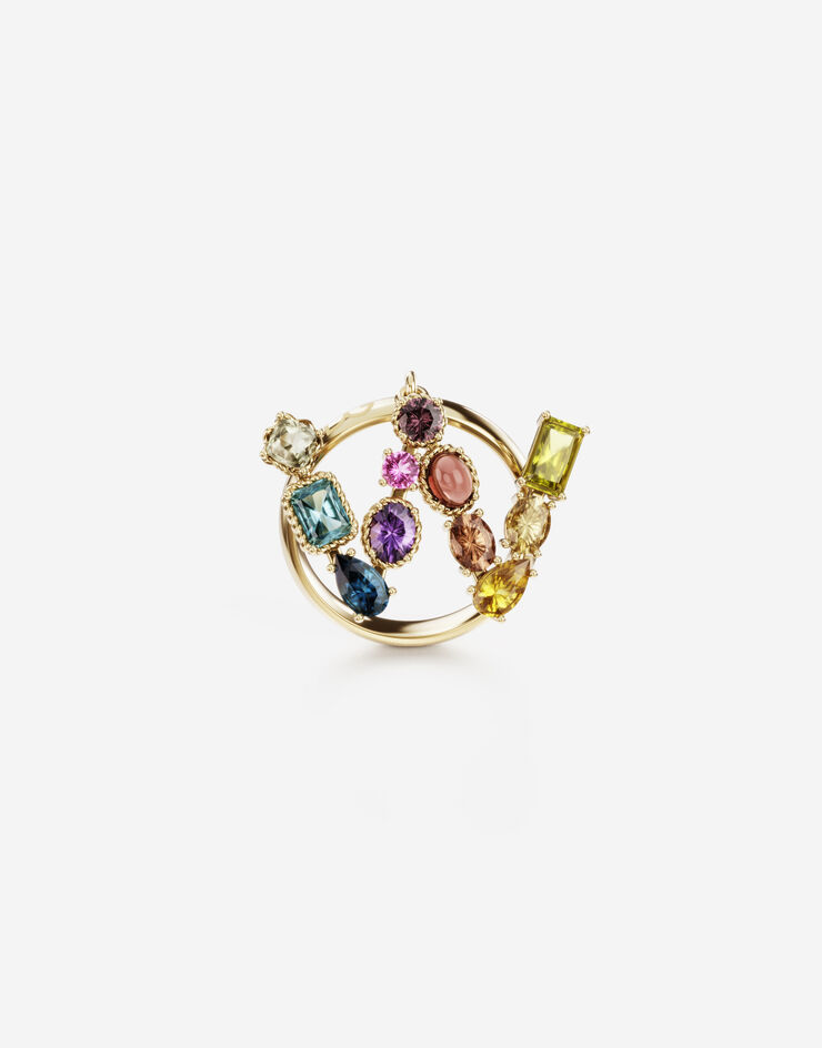 Dolce & Gabbana Rainbow alphabet W ring in yellow gold with multicolor fine gems ゴールド WRMR1GWMIXW