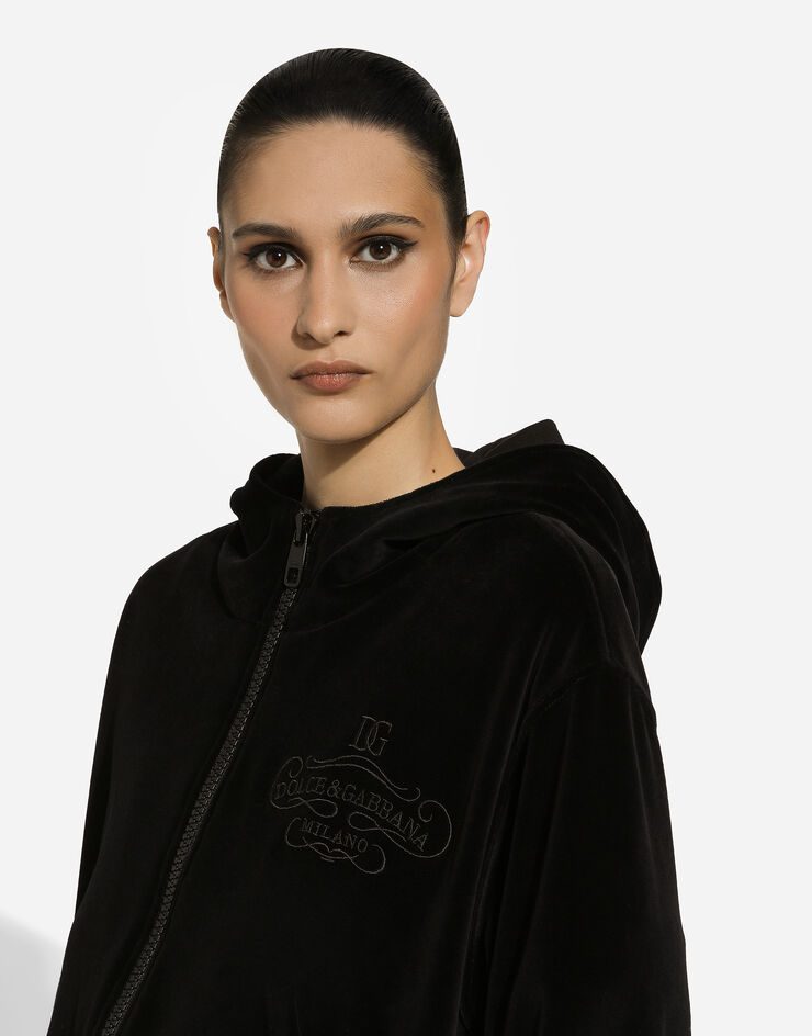 Dolce & Gabbana Kapuzensweatshirt aus Baumwollchenille Schwarz F9S15ZGDCNX