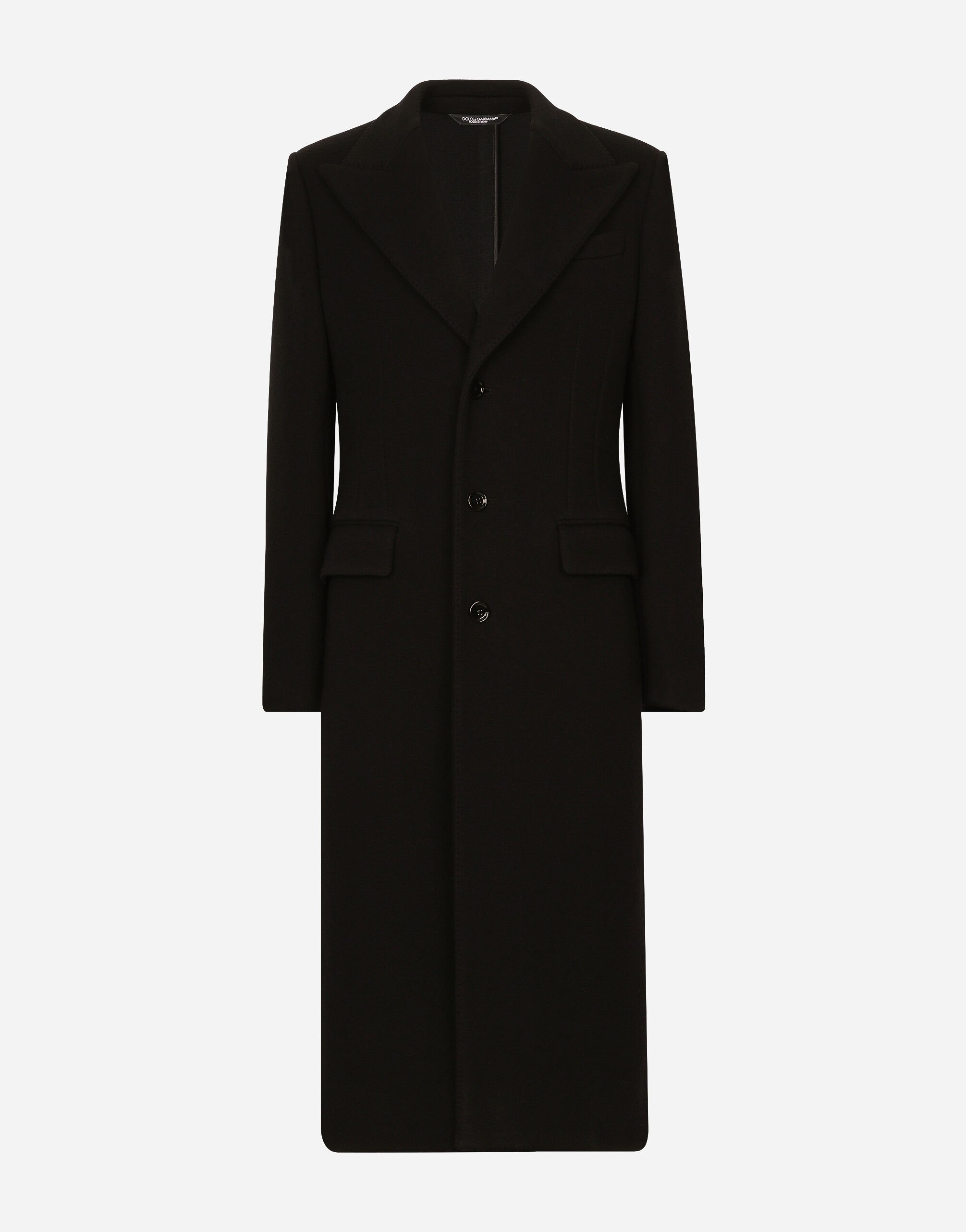 Dolce&Gabbana معطف جيرسي صوف تقني بصف أزرار مفرد أسود G2SY1THU7PR