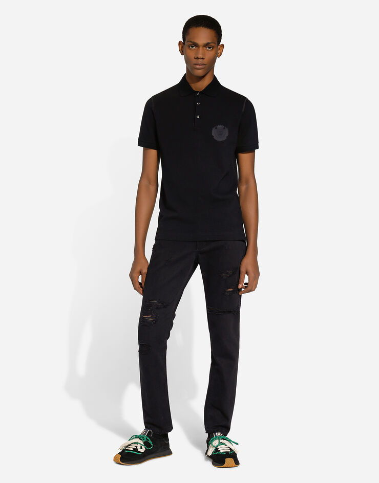 Dolce & Gabbana Cotton polo-shirt with DG logo embroidery Black G8PL4ZG7NYY