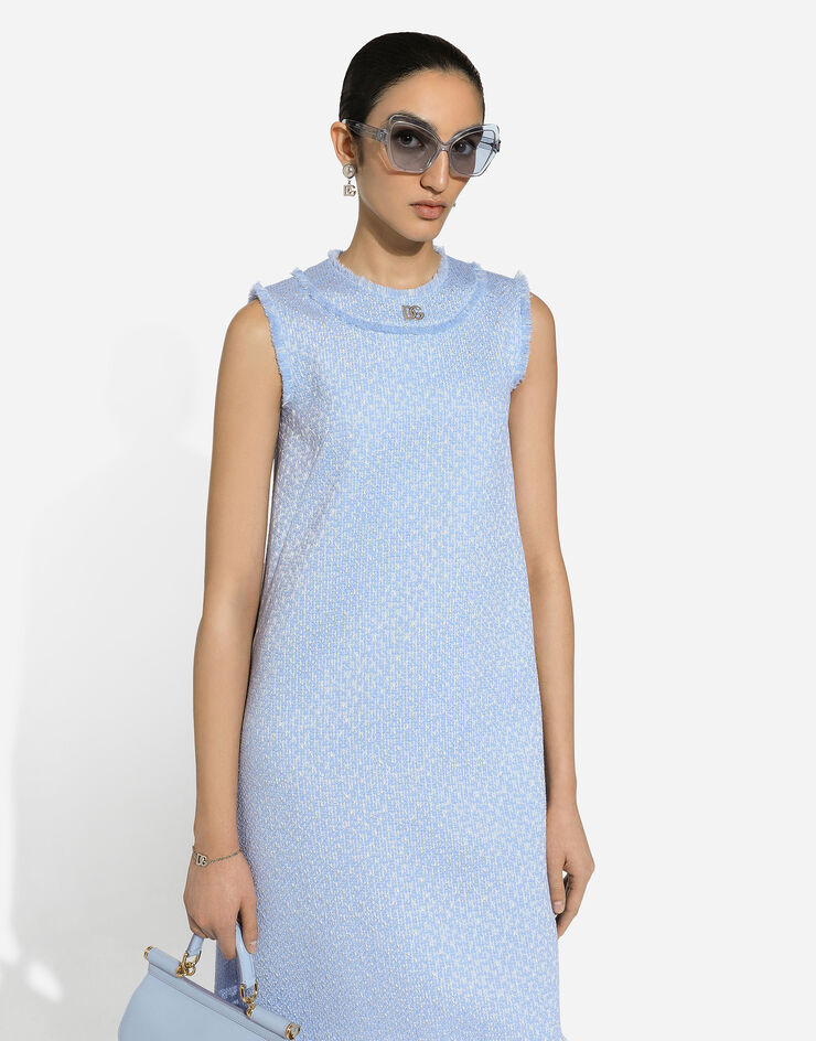 Dolce & Gabbana Sleeveless raschel tweed dress with DG logo Azure F6ARUTHUMUA