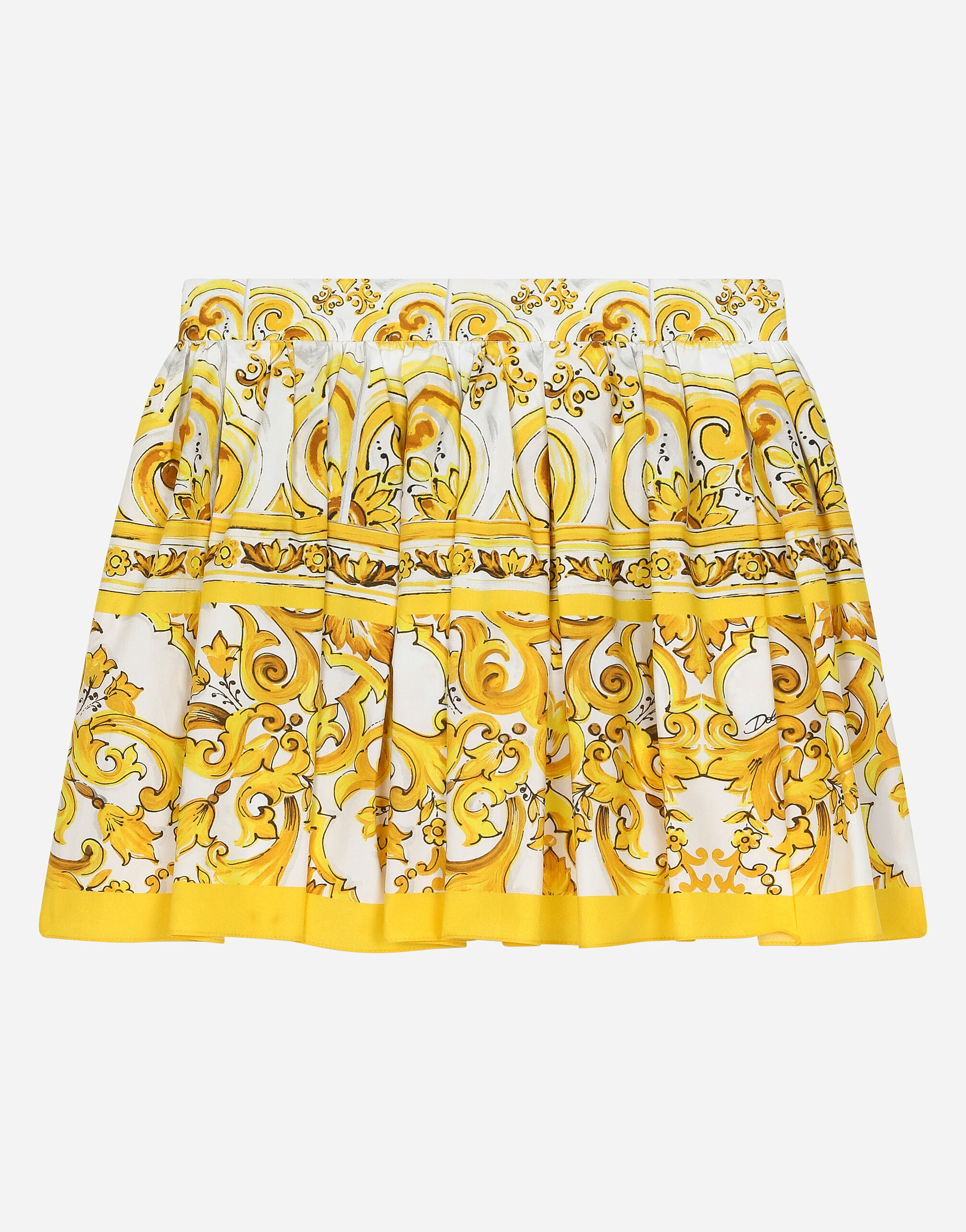 Dolce & Gabbana Jupe en popeline à imprimé majoliques jaunes Imprimé L55S67G7EY3