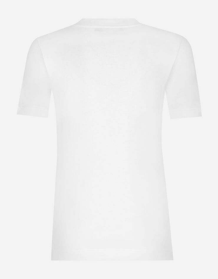 Dolce & Gabbana T-shirt in jersey di cotone con patch DG logo stampa Maiolica Multicolore F8N08ZGDBVX