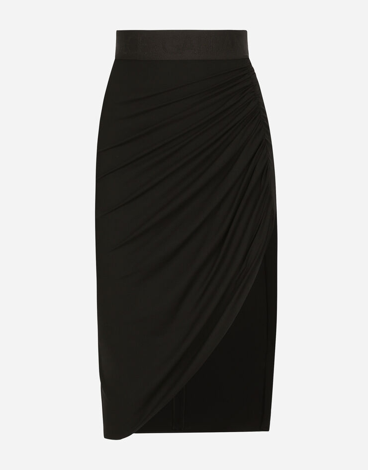 Dolce & Gabbana Asymmetrical jersey skirt with draping Black F4CQHTFUGBJ