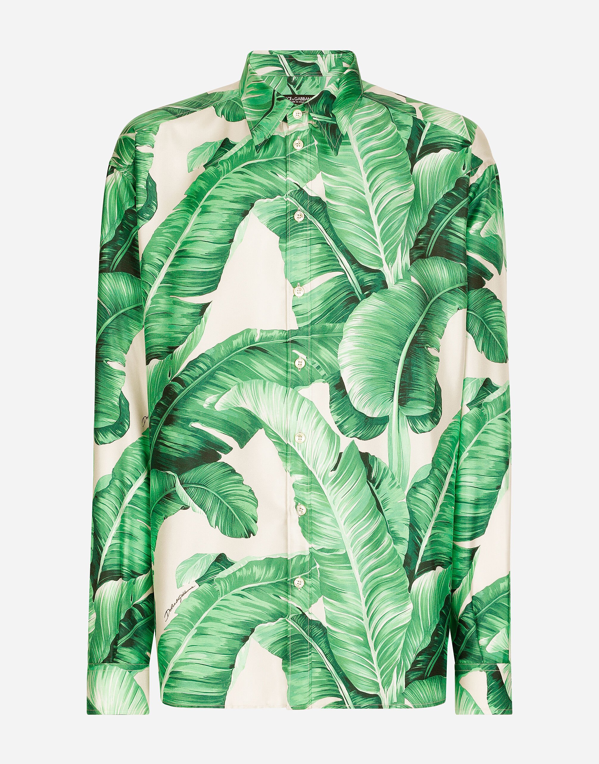 Dolce & Gabbana Oversize-Hemd aus Seide Bananenbaum-Print Drucken G5JH9THI1S6
