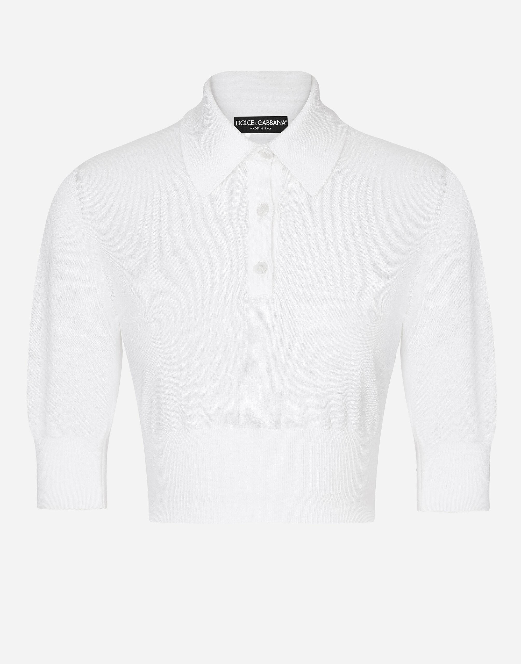 Dolce & Gabbana Cotton and silk cropped polo-shirt White F8V06TGDCK6