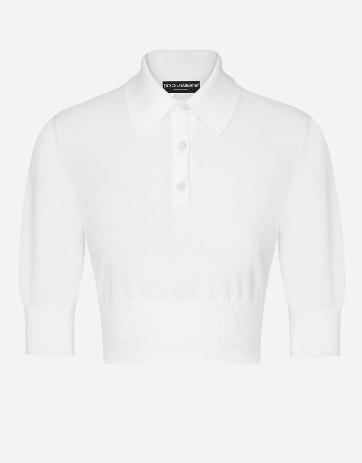 Dolce & Gabbana Crop-Poloshirt aus Baumwolle und Seide Weiss FXZ05TJFMEB