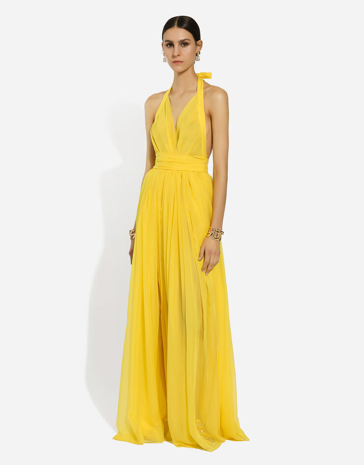 Dolce & Gabbana Long sleeveless silk chiffon dress Yellow F6ALPTFU1AT
