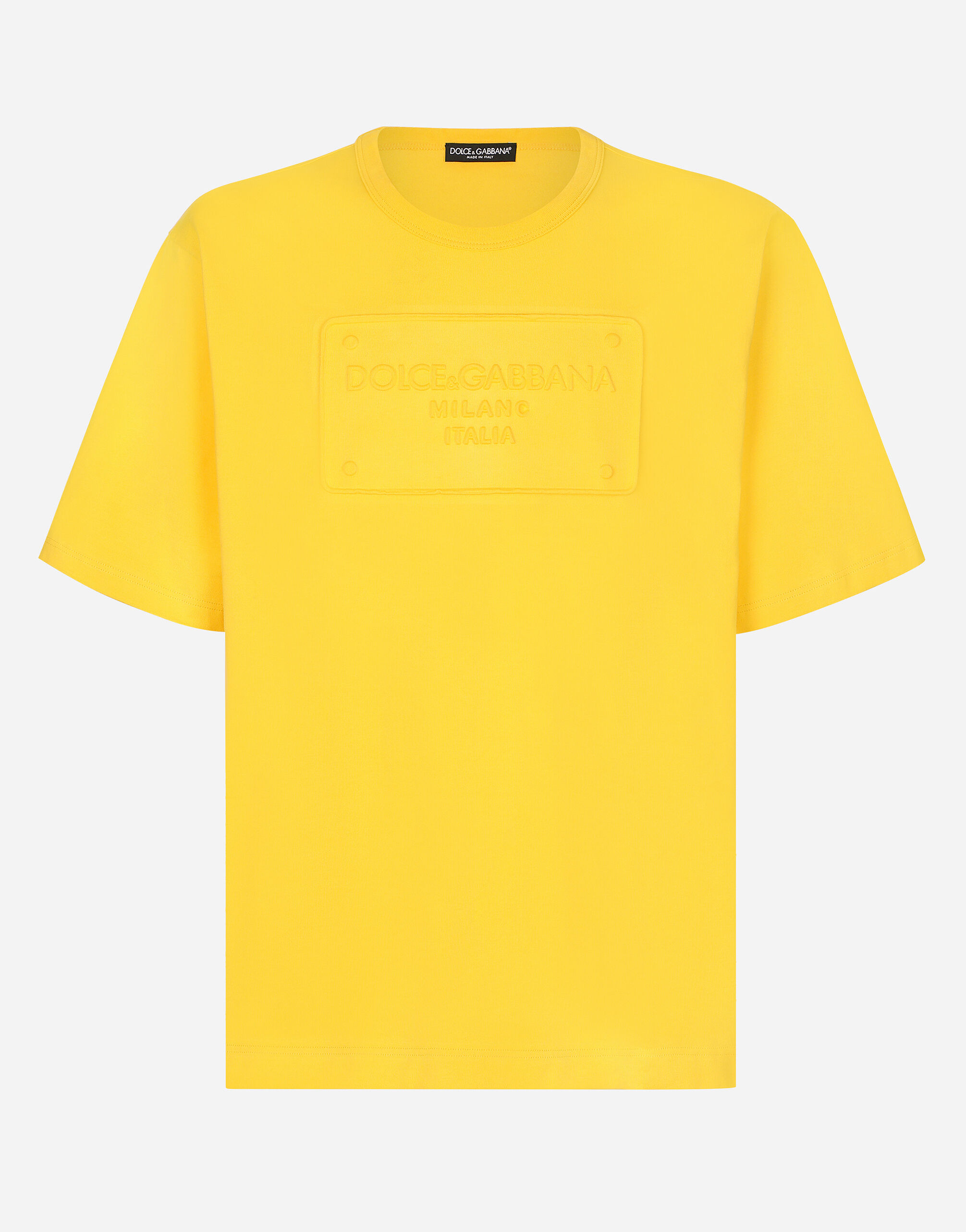 Cotton T-shirt with embossed logo in Yellow for | Dolce&Gabbana® US