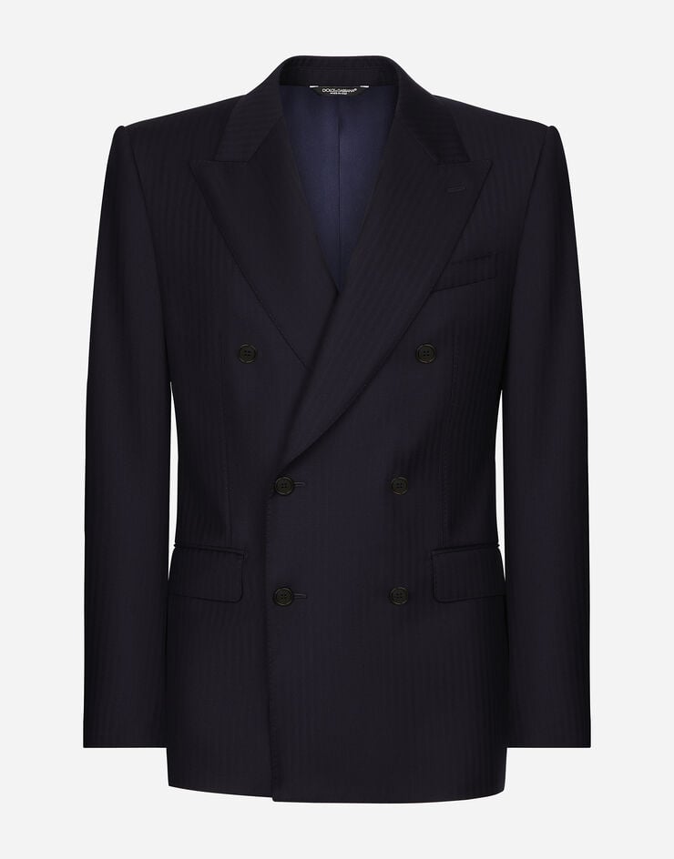 Dolce & Gabbana Zweireihige Jacke Sicilia aus Wolle Blau G2QU4TFC2FI
