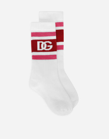 Dolce & Gabbana Stretch knit socks with DG logo White LB4H80G7NWB