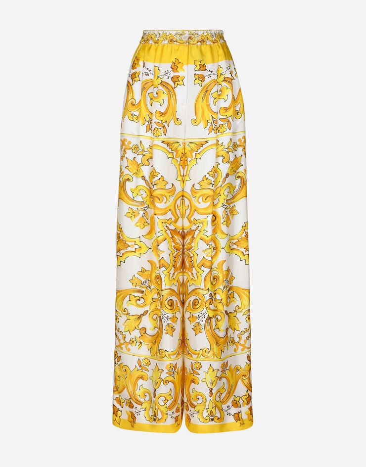 Dolce & Gabbana Pantaloni con elastico in vita in twill di seta stampa Maiolica Stampa FTC63THI1BE
