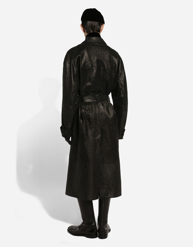 Dolce & Gabbana Leather trench coat with belt Black G048ELHULVR