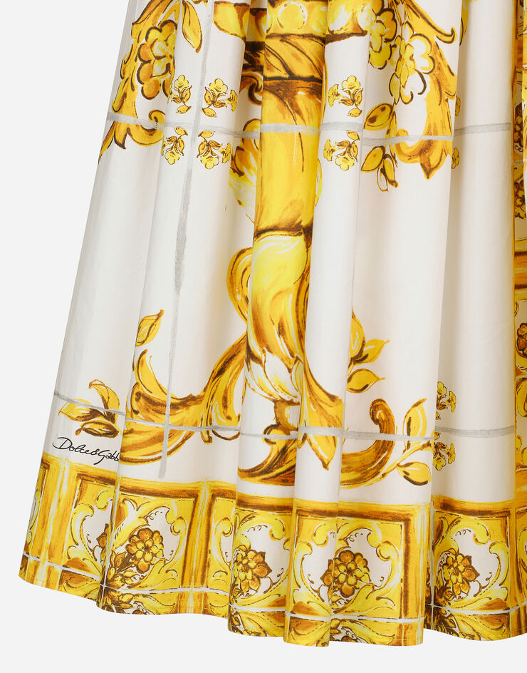 Dolce & Gabbana Bustier-Midikleid aus Baumwollpopeline Majolika-Print Drucken F6ADLTHH5A0