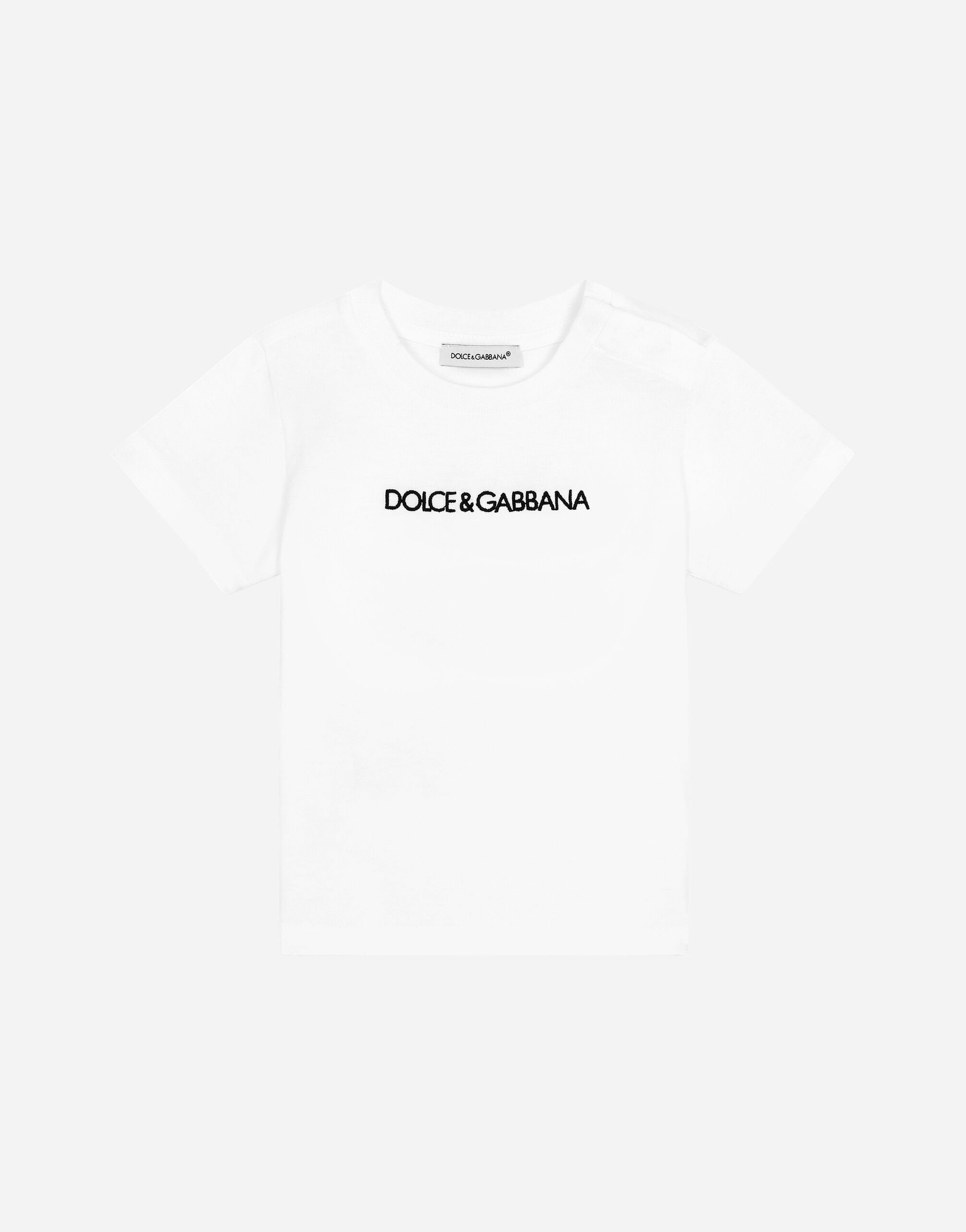 Dolce & Gabbana Jersey t-shirt with logo embroidery Yellow L2JWAXG7NUR