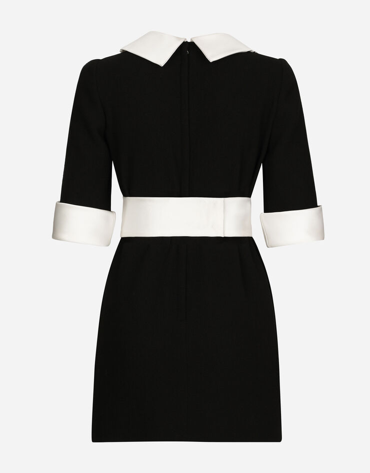 Short wool crepe dress with satin details in Black for Women | Dolce ...