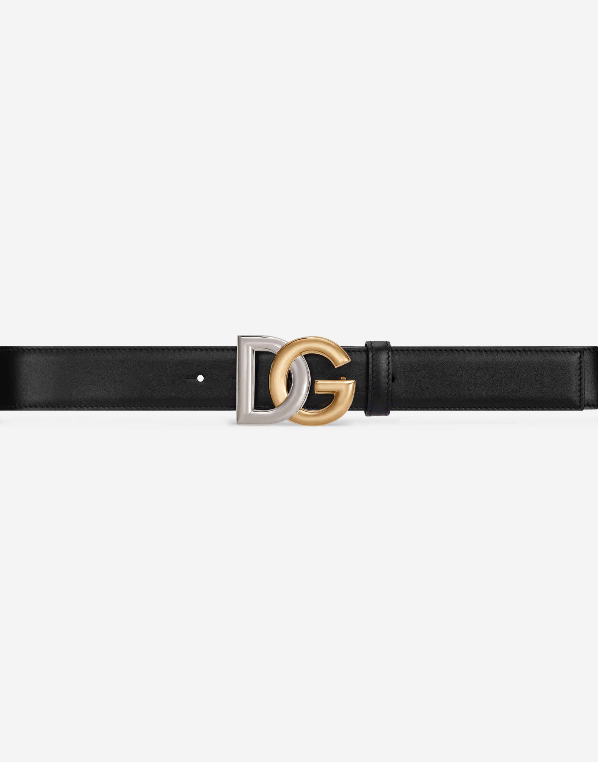 Calfskin belt with double-plated DG logo in Black for 