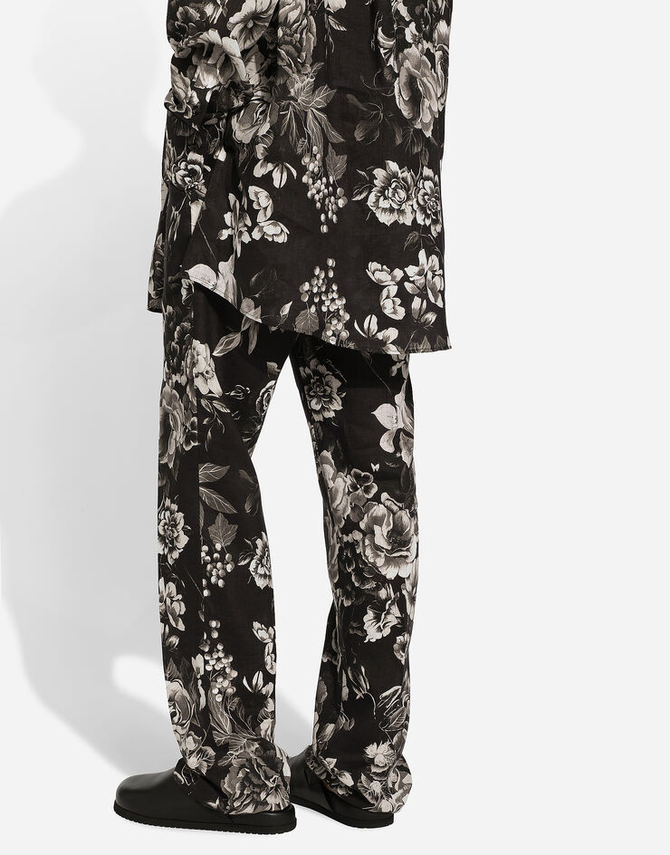 Dolce & Gabbana Pantalon classique en lin à imprimé fleurs Imprimé GP0D6TFS4HS
