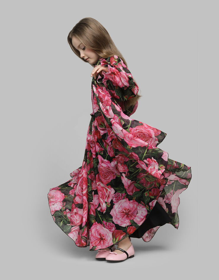 Dolce & Gabbana Kleid aus Georgette mit Rosenprint auf schwarzem Grund Drucken L54DA5IS1WE