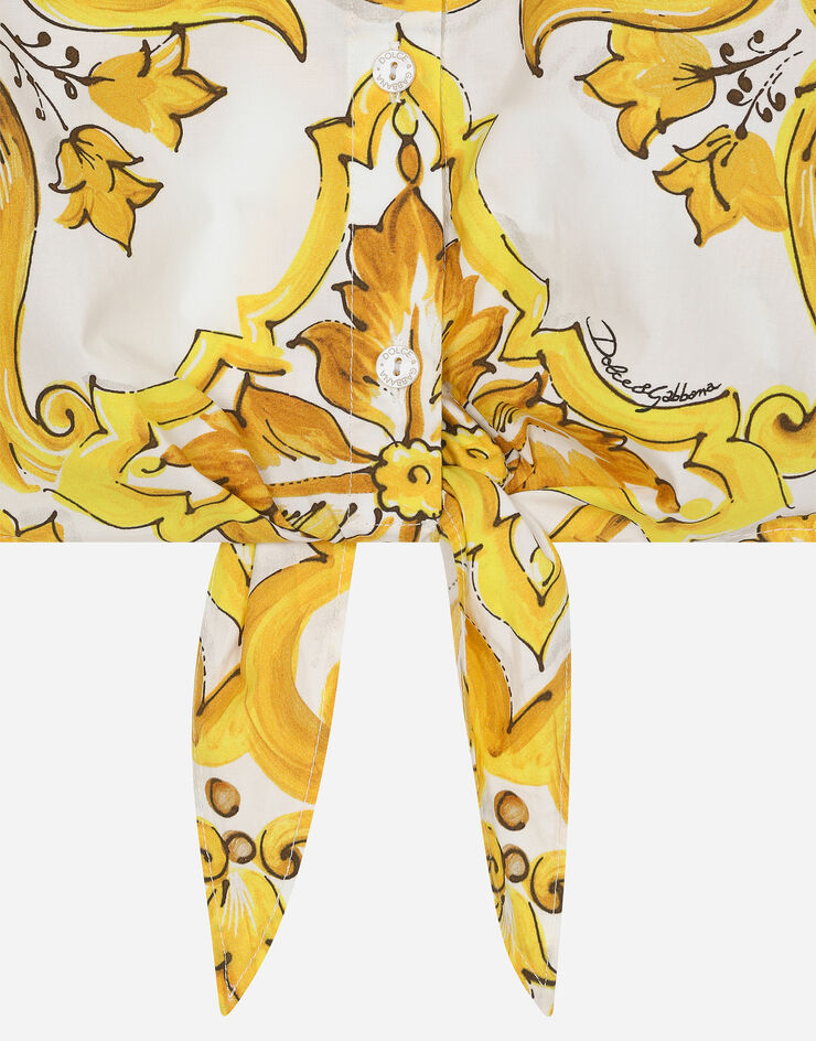 Dolce & Gabbana قميص بوبلين بطبعة ماجوليكا صفراء مطبعة L54S05G7KXP