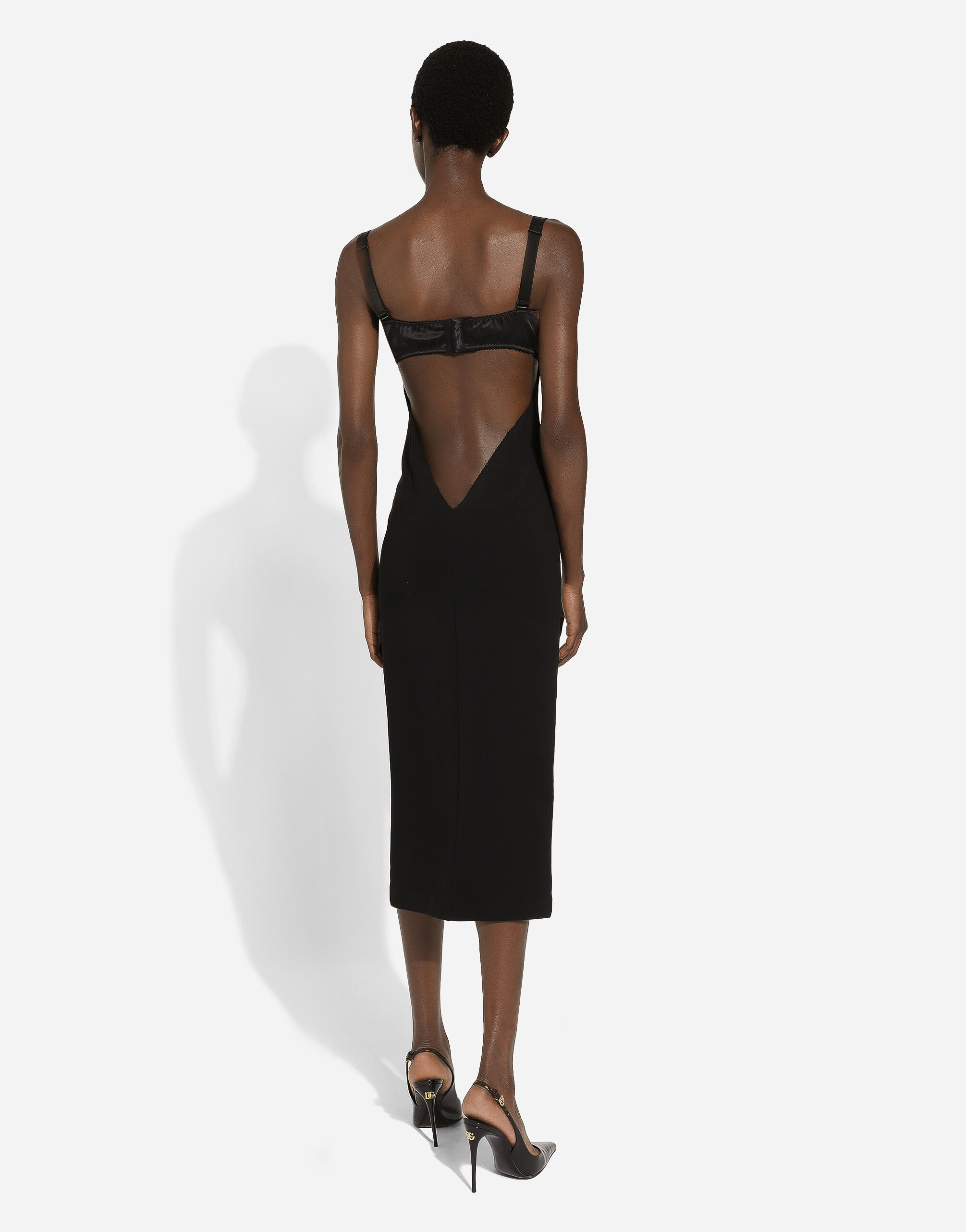 ブラックのウィメンズ Jersey midi dress with corset-style bra top