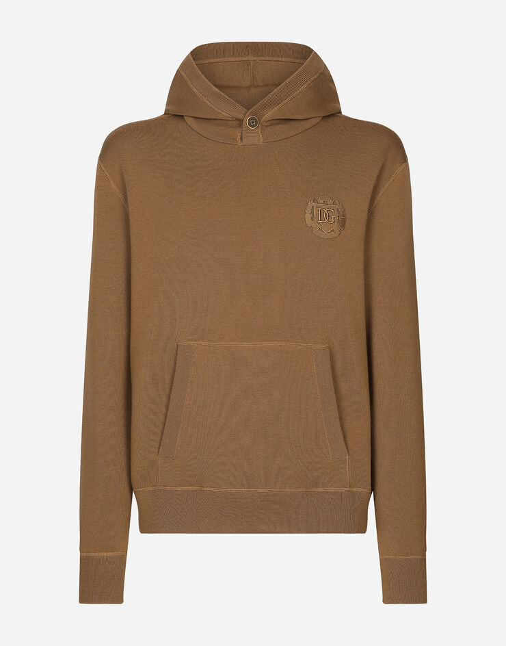 Dolce & Gabbana Sweat-shirt en laine et soie à capuche et logo DG Beige GXV42ZJFMCZ