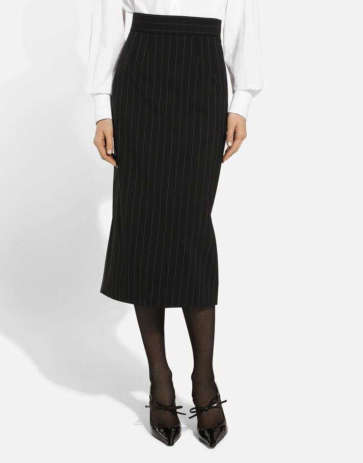 Dolce & Gabbana Pinstripe wool calf-length skirt Multicolor F4CS8TFRBDK