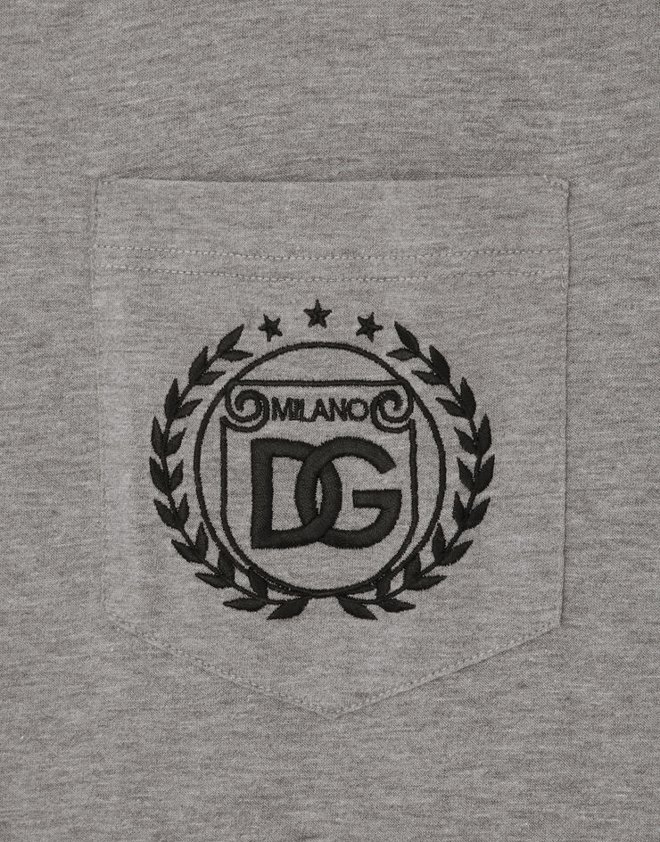 Dolce & Gabbana T-shirt in cotone con ricamo logo DG Milano Grigio G8RA2ZG7J6F