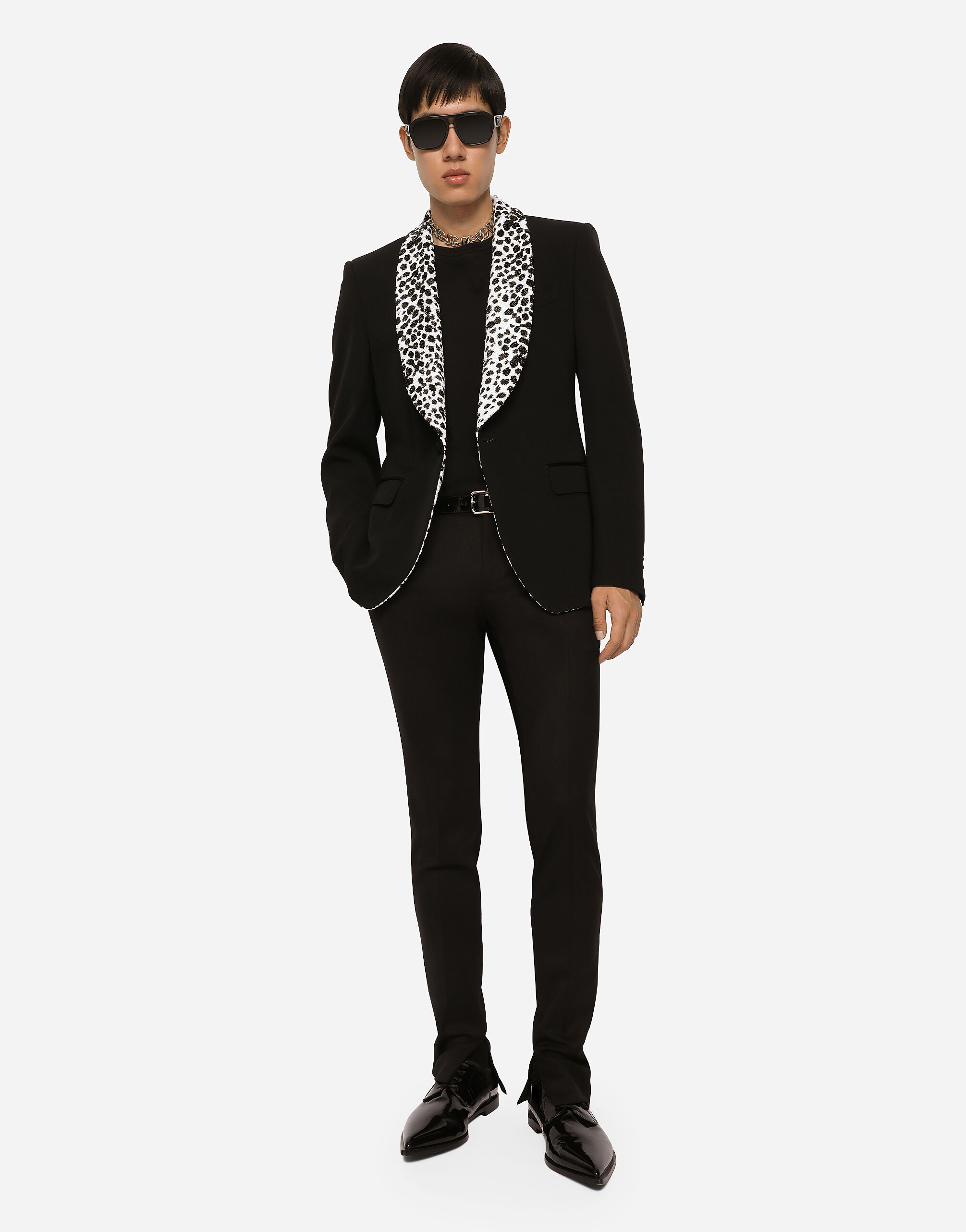 Single-breasted stretch wool Sicilia-fit tuxedo jacket in Black 