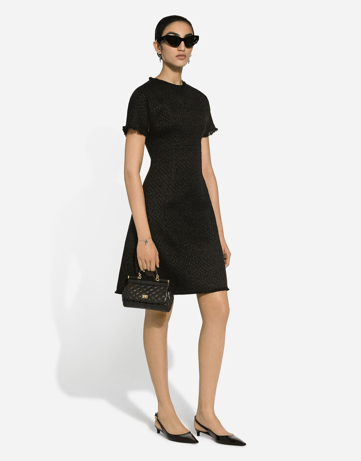 Dolce & Gabbana Raschel tweed midi dress with DG logo Black F6ARVTHUMUA